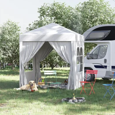 Produktbild von Pavillon mit 4 abnehmbare Seitenwände und 2 Fenster Bierzelt Faltpavillon Partyzelt Gartenpavillon 2 x 2m Weiß