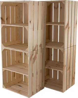 Produktbild von 4x NATUR HOLZKISTEN hochkant mit Regalbrett / NEU / helle Obstkiste 40x30x50 cm / Regal, Deko