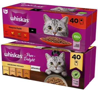 Zdjęcie produktu dla Whiskas Adult 80x85g Drobiowe Frykasy W Galaretce I Klasyczne Posiłki w Sosie Mokra Karma Dla Dorosłych Kotów