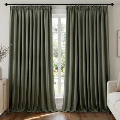 Image de Rideaux occultants avec bande passante - Lot de 2 - Gris olive