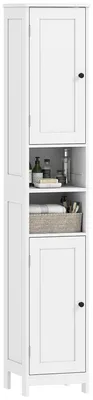 Productafbeelding van Hoge, smalle badkamerkast met deuren en open planken, 30 x 30 x 170 cm, wit
