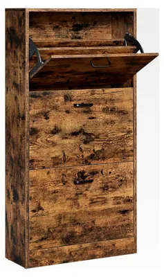 Produktbild von Schuhschrank mit 3 Klappen, Schuhregal mit 3 Ebenen, Aufbewahrungsschrank, geeignet für schmale Flure, Wohnzimmer, Schlafzimmer, 60 x 24 x 120 cm (L x B x H), vintagebraun