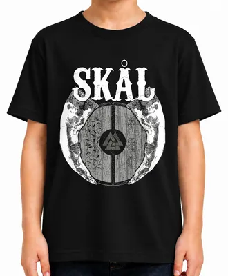 Immagine prodotto di Maglietta per bambini, nera, con scritta "Skål Wikinger Trinkfest Nordisch Valknut Runen Walhalla Valhalla", taglia 128