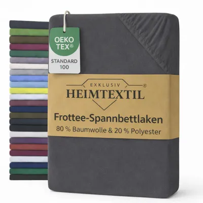 Produktbild von EXKLUSIV HEIMTEXTIL Frottee Spannbettlaken 180 - 200 x 200 cm Grau 80% Baumwolle 20% Polyester Bed-Sheet Bettlaken Spannbetttuch Topper Leinentuch
