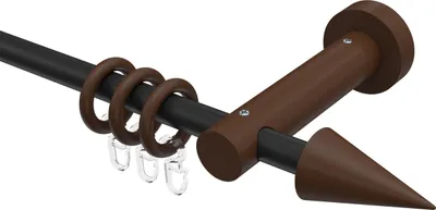 Produktbild von Interdeco Gardinenstange / Vorhangstange Schwarz / Nussbaum lackiert, Typ Adrian Holly (Kegel), 16 mm Ø 1-läufig, 540 cm