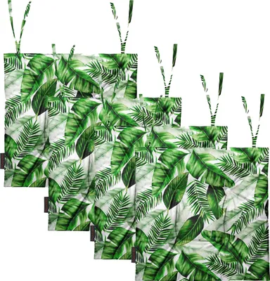 Produktbild von Domarex Set 4 x Gartenstuhlkissen MIA 40x40 cm - Öko-Leinen -  Wasserdichtes Kissen für den Gartenstuhl Sitzkissen an Stuhl fesselt - Bananenblätter