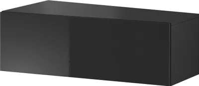 Produktbild von Furniture24 Hängeschrank Vigo Slant 90 cm Tv Lowboard  Schrank Unterschrank mit Klappe Schwarz/Schwarz Hochglanz