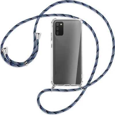 Produktbild von Handykette Backcover-Schutzhülle mit Band (Metall silberfarben) für Samsung Galaxy A02s - Blautöne
