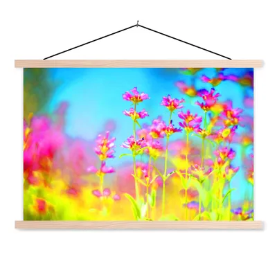 Produktbild von MuchoWow® Textilposter Blumen - Kunst - Psychedelisch 120x80 cm mit holzfarbenen Rahmen - Aufhängeset