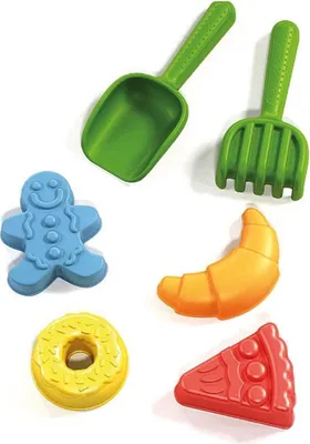 Produktbild von 6-teiliges Sandspielzeug Strandset mit Schaufel, Rechen und 4 Sandformen