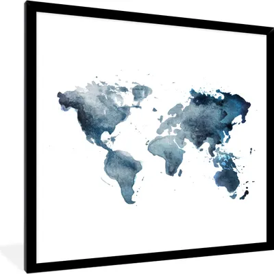 Produktbild von MuchoWow® MuchoWow® Gerahmtes Poster Weltkarte - Aquarell - Blau 40x40 cm - Poster mit zchwarzem Bilderrahmen - Mit Rahmen - Wanddekoration Schlafzimmer