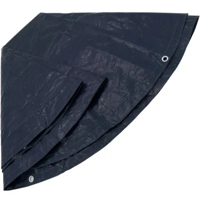 A folded dark blue tarp is shown against a white background.