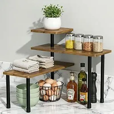 Produktbild von Küche Organizer Küchenregal Klein: Eckregal Küche Arbeitsplatte Tischregal Verstellbar Gewürzregal Stehend Küchenorganizer Regal für Esszimmer