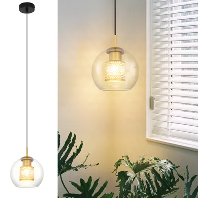 Image de ZMH Suspension en verre 1 flamme E27 Suspension noire or Boule en verre Moderne pour salon cuisine chambre salle à manger sans ampoules