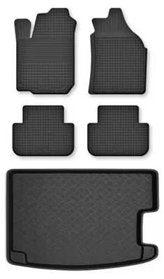 Image de Tapis en caoutchouc + bac de coffre pour Daewoo Tacuma 2000-2011 (coffre standard) – 5 pièces, noirs, semi-universel, adapté