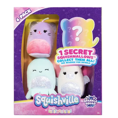A 4-pack of Squishville mini plush toys in their packaging.