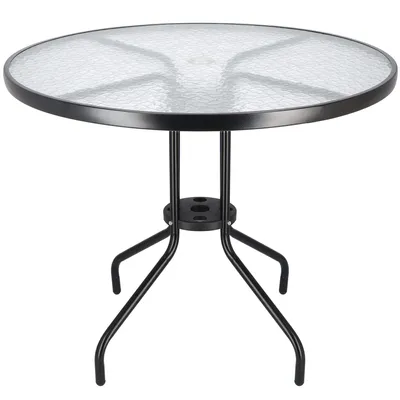 Produktbild von Bistrotisch Metalltisch mit Glasplatte Gartentisch mit Schirmloch Beistelltisch für Innen- und Außenbereich