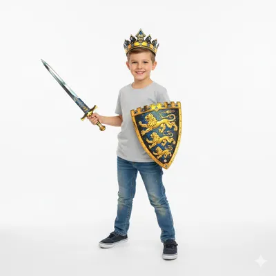 Produktbild von König Kostüm Kinder Set - Schwert, Schild & Krone - Faschingskostüme Kinder