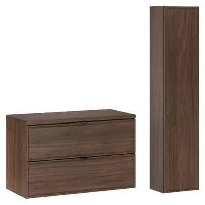 Produktbild von Doppelwaschtisch und Hängesäule 80cm Elias mit 2 Schubladen, Holzoptik