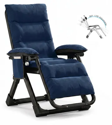 Obrázek produktu pro Židle s nulovou gravitací – skládací lehátko – nosnost 200 kg – ocelový rám – polstrování a opěrka hlavy – područky – tmavě modrá