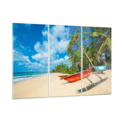 Produktbild von Bilder auf glas - Golf Ozean Palme Boot - 165x110cm - Glasbilder - Wandbilder - Kunstdruck - zum Aufhängen bereit - Wanddekoration aus Glas - Glas Bilder - Wandbild auf Glas - GCE165x110-2388