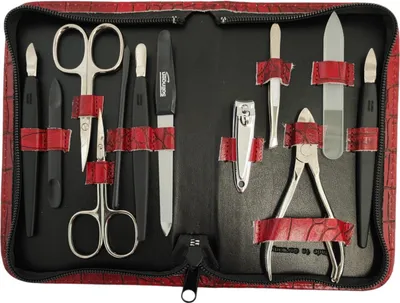 Produktbild von 12teiliges Solingen* Maniküre Set mit Leder-Etui Nagelpflege, Rot
