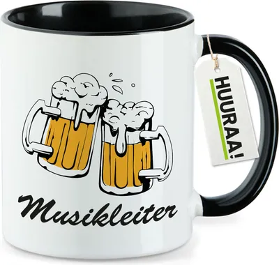 Produktbild von Huuraa Kaffeetasse Musikleiter Spielmannszug 330ml Schwarz Keramik Kaffeebecher Geschenkidee