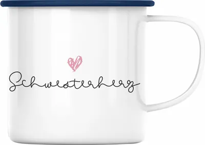 Produktbild von Trendation -Schwesterherz Emaille Tasse Geschenk für Schwester Geschenkidee Beste Schwester Geburtstag (Blau)