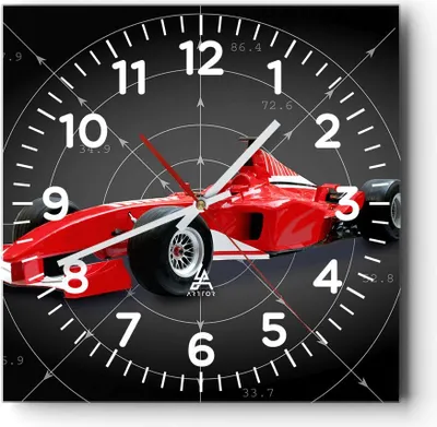 Produktbild von Wanduhr - Quadrat - Glasuhr - Formel F1 Auto Geschwindigkeit - 40x40cm - Schleichendes Uhrwerk - Lautlos - zum Aufhängen bereit - Dekoration Modern - Wanddekoration aus Glas - C4AC40x40-2255