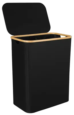 Produktbild von Ikodm 145L Wäschekorb mit Deckel faltbar Oxford Wäschebox Schwarz 57x37x69 cm, 2 Wäschesäcke