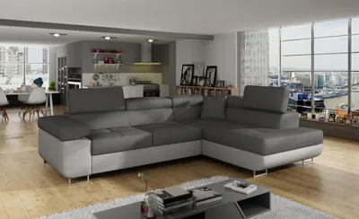 Produktbild von Ecksofa Schlafsofa SARRA in Stoff Monolith Grau-Dunkelgrau Ottomane Rechts