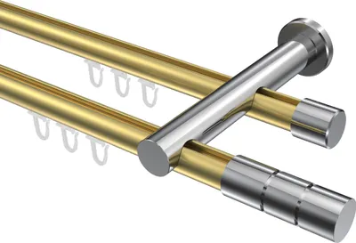Produktbild von Interdeco Innenlaufstange / Gardinenstange mit Innenlauf Messing-Optik / Chrom, Typ Platon Elanto (Rillenzylinder), 20 mm Ø 2-läufig, 200 cm