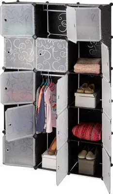 Produktbild von Famanu Kleiderschrank 11 Fächer - 2 Kleiderstangen - Schwarz