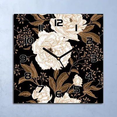 Produktbild von Wanduhr Echt-Glas-Küchenuhr Rosenbeet braun Quarz Lautlos 30x30 Deko Bilder