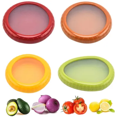 Obst- und Gemüsebehälter, 4 Stück, wiederverwendbar, Silikondeckel