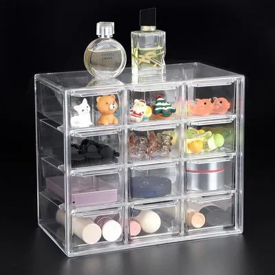 Produktbild von Ibenzoa® Transparenter Acryl-Schreibtisch-Organizer mit 12 Schubladen – kompakte, verriegelte Aufbewahrung für Büro & Zuhause, staubgeschützt