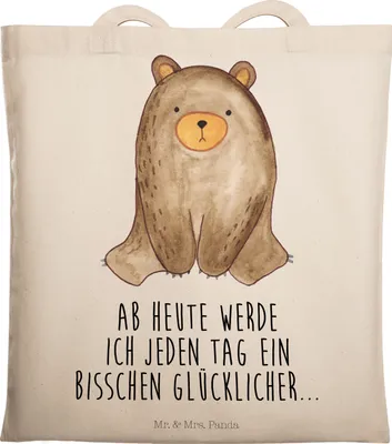 Produktbild von Mr. & Mrs. Panda Schultasche Bär sitzend - Transparent - Geschenk, Teddy, Laptoptasche, Shopping Tasche, Jutebeutel, Tote Bag, tragetasche baumwolle