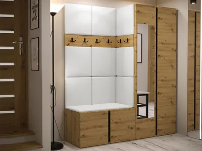 Obrázek produktu pro Stěna do předsíně s čalouněnými panely 42x42 SELAND 10 - dub artisan / bílá