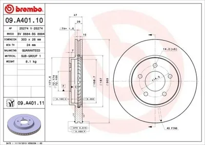 Immagine prodotto di 2x Disco freno BREMBO 09.A401.11
