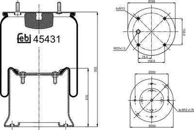 Produktbild von FEBI BILSTEIN Luftfederbalg Federbalg 45431 208mm 286mm 200mm