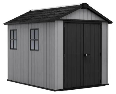 Immagine prodotto di Newton + 759/975 - Casetta da Giardino 287x246x230 cm 2 Ante per deposito attrezzi finitura effetto legno Evotech+ in Resina Grigio e Nero
