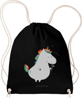 Produktbild von Mr. & Mrs. Panda gym rucksack Einhorn Sänger - Schwarz - Geschenk, beutel, Unicorn, sporttasche klein, Stoffbeutel, Fest, wander, Glitzer, Geburtstag, Konfetti, Einhörner