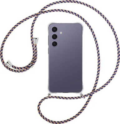 Produktbild von Handykette Backcover-Schutzhülle mit Band (Metall silberfarben) für Samsung S25 Plus - blau+beige