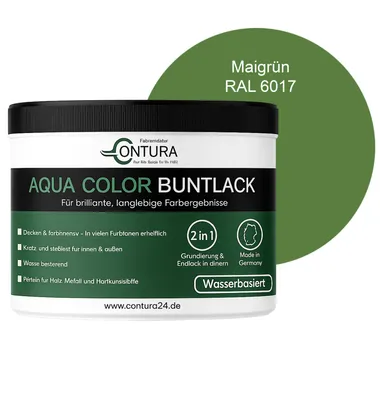 Produktbild von Contura 250ml. Buntlack Lackfarbe Lack Außen Innen Holz Metall Farbe Holzlack Möbellack - RAL 6017 Maigrün