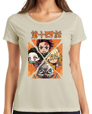 Zdjęcie produktu dla Kimetsu no Yaiba Tanjiro Nezuko Zenitsu Inosuke Chibi Gift Koszulka damska, Naturalny, 3XL