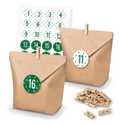 Produktbild von itenga SET Adventskalender 24x Tüten + Klammern + Zahlensticker (Z38)