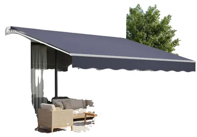 Produktbild von VEVOR Manuelle Ausziehmarkise, 10 x 8 ft Außenpatio-Markise Ausziehbarer Sonnenschutz, Wasserabweisende Polyester-Patiotür-Fenstermarkise Sonnenschutzunterstand mit Kurbelgriff für Garten, Balkon, Dunkelgrau-400x300 cm