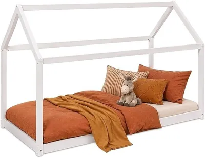 Imagen del producto de Silecomplaza: Cama infantil con estructura de cama de 90x200 cm, color blanco, base de madera maciza