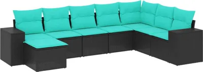 Image de vidaXL Ensemble de 8 canapés de jardin avec coussins, polyrattan noir