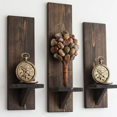 Obrázok produktu pre Skye Decor, elegantná nástenná polička z 100% masívneho dreva, 3-dielna, hnedá